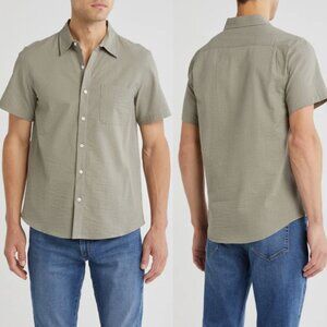 NWT New $148 Joe's Cotton Seersucker Short Sleeve Button-Up Olive Shirt Size L
